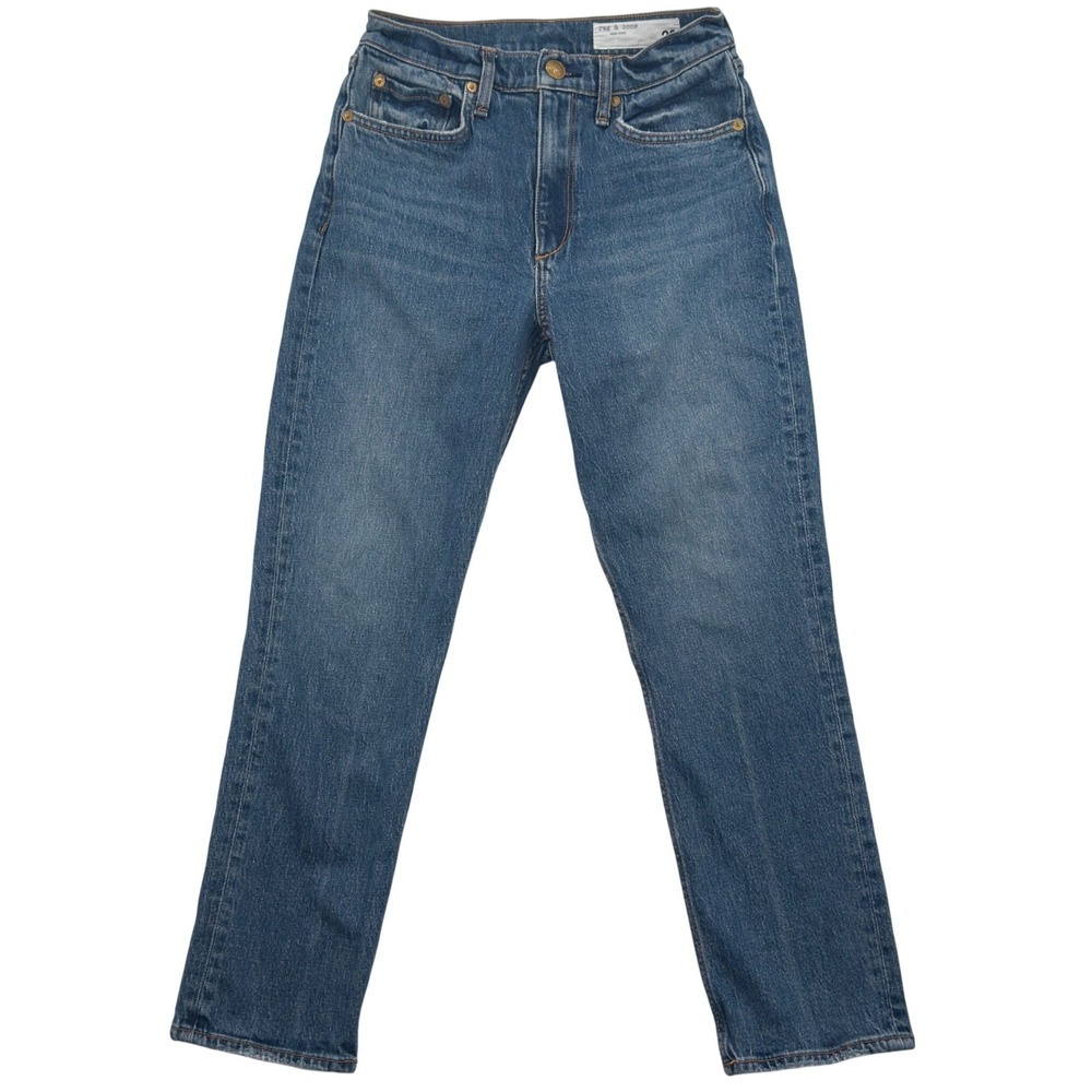 Rag & Bone Womens Slim Straight Jeans 26 Huntley Blue Wren High-Rise Denim Chic
